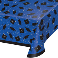 Stylish  for graduation parties, includes Cobalt Blue Graduation Table Cover, enhances any decor.