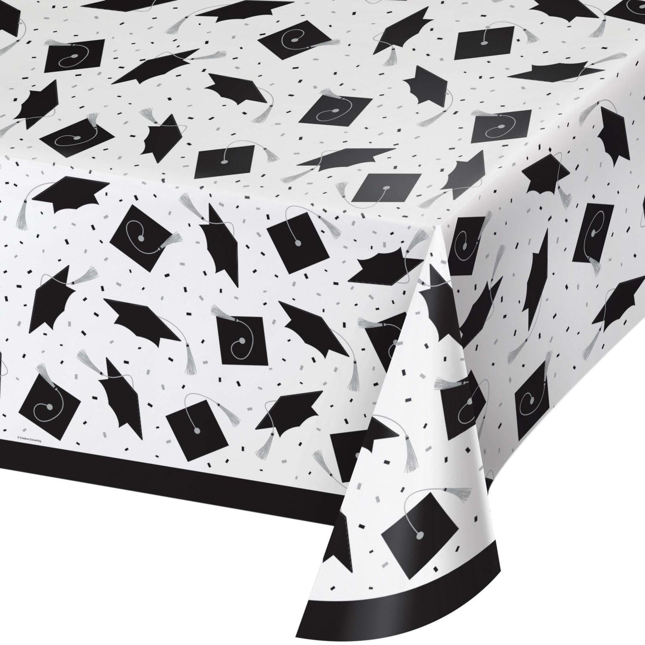 Graduation-themed , contains White Graduation Table Cover, designed to impress.