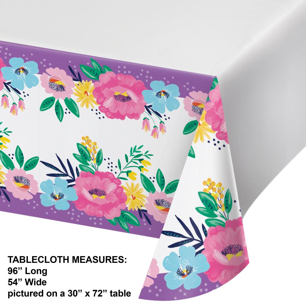 Easter Paper Tablecover Border Print, 54"x in a stylish Easter design, Fresh Florals Easter Paper Tablecover Border Print, 54"x 96" included.