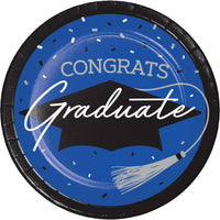 Stylish 6.75 inch dessert plates for graduation parties, includes 18/Pkg, enhances any decor.