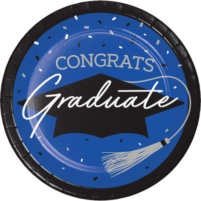 Stylish 6.75 inch dessert plates for graduation parties, includes 18/Pkg, enhances any decor.