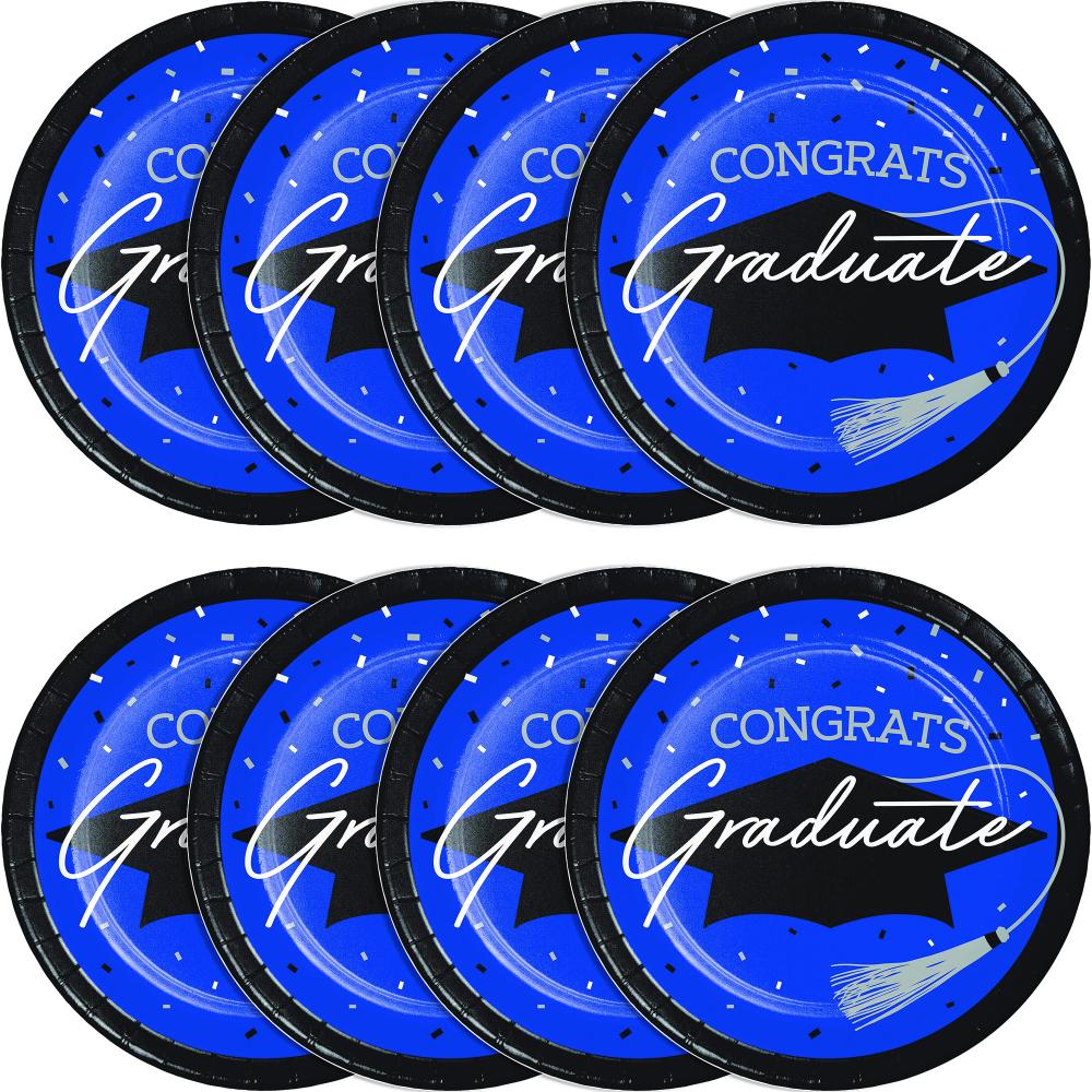 Stylish 6.75 inch dessert plates for graduation parties, includes 18/Pkg, enhances any decor.