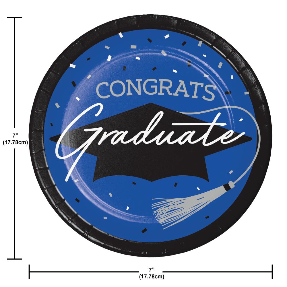Stylish 6.75 inch dessert plates for graduation parties, includes 18/Pkg, enhances any decor.