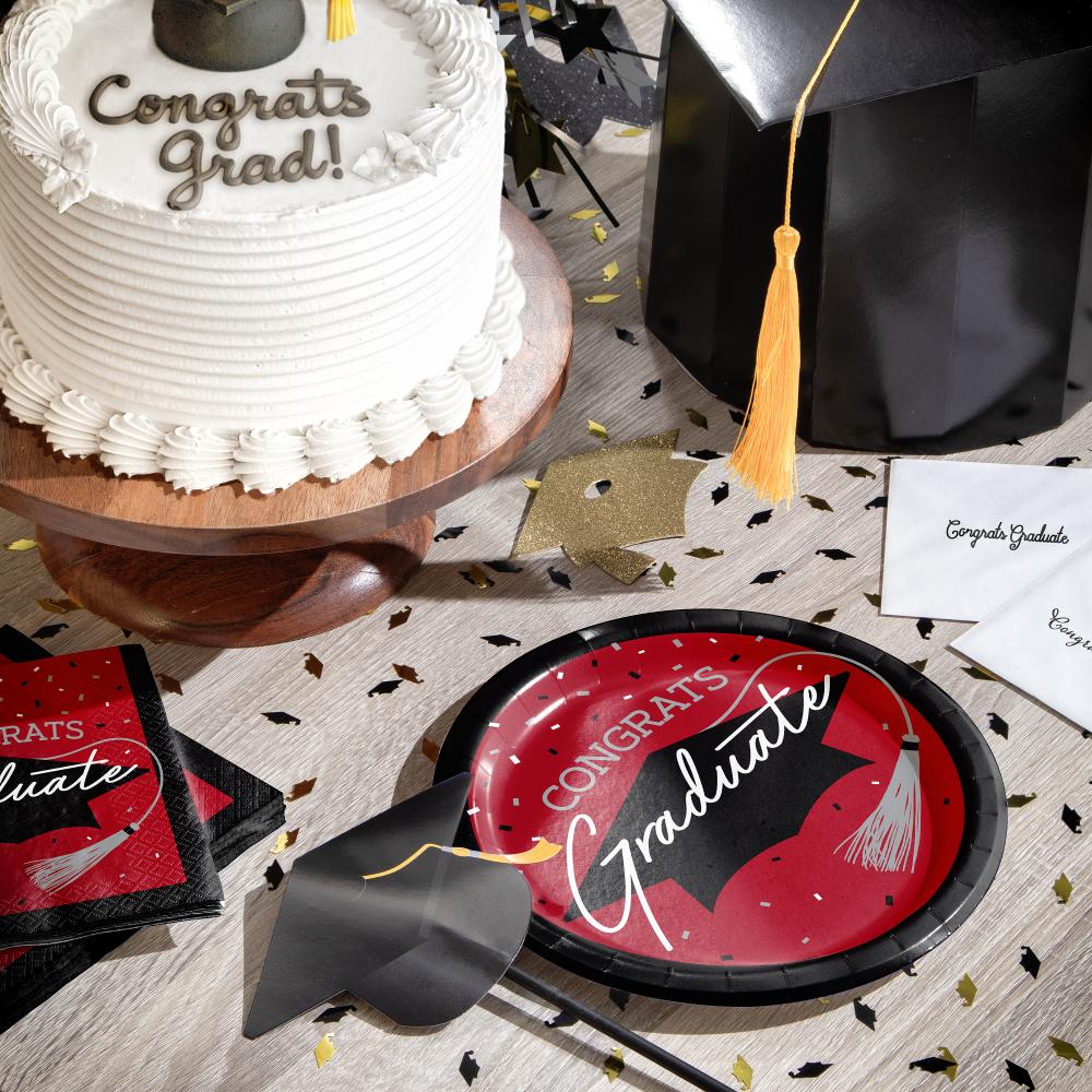 Stylish inch paper plates for graduation parties, includes 18/Pkg, enhances any decor.