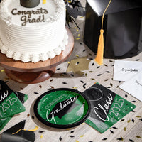 Graduation-themed 6.75 inch dessert plates, contains 18/Pkg, designed to impress.