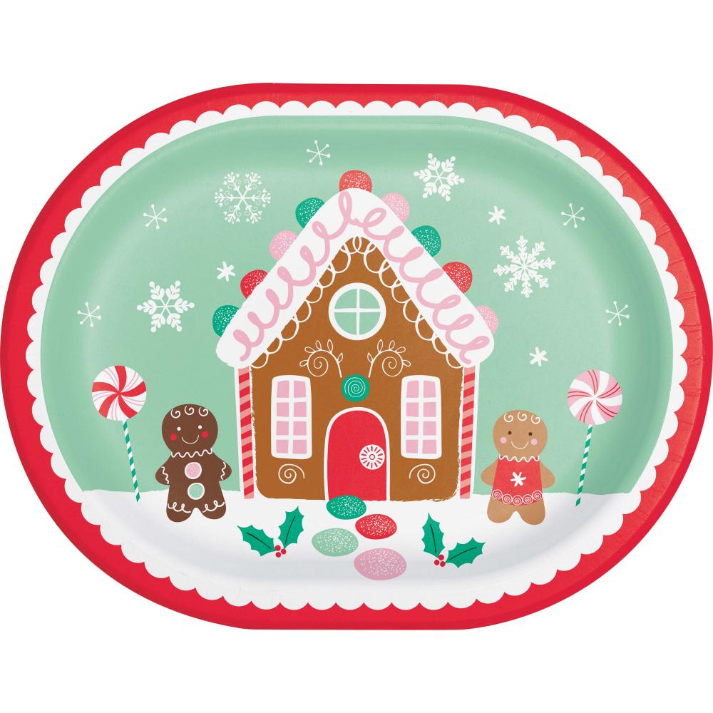 Holiday Sweets 12 inch Paper Oval Platter (8/Pkg)