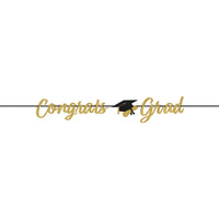 Graduation Congrats Grad Gold Glitter Ribbon Banner