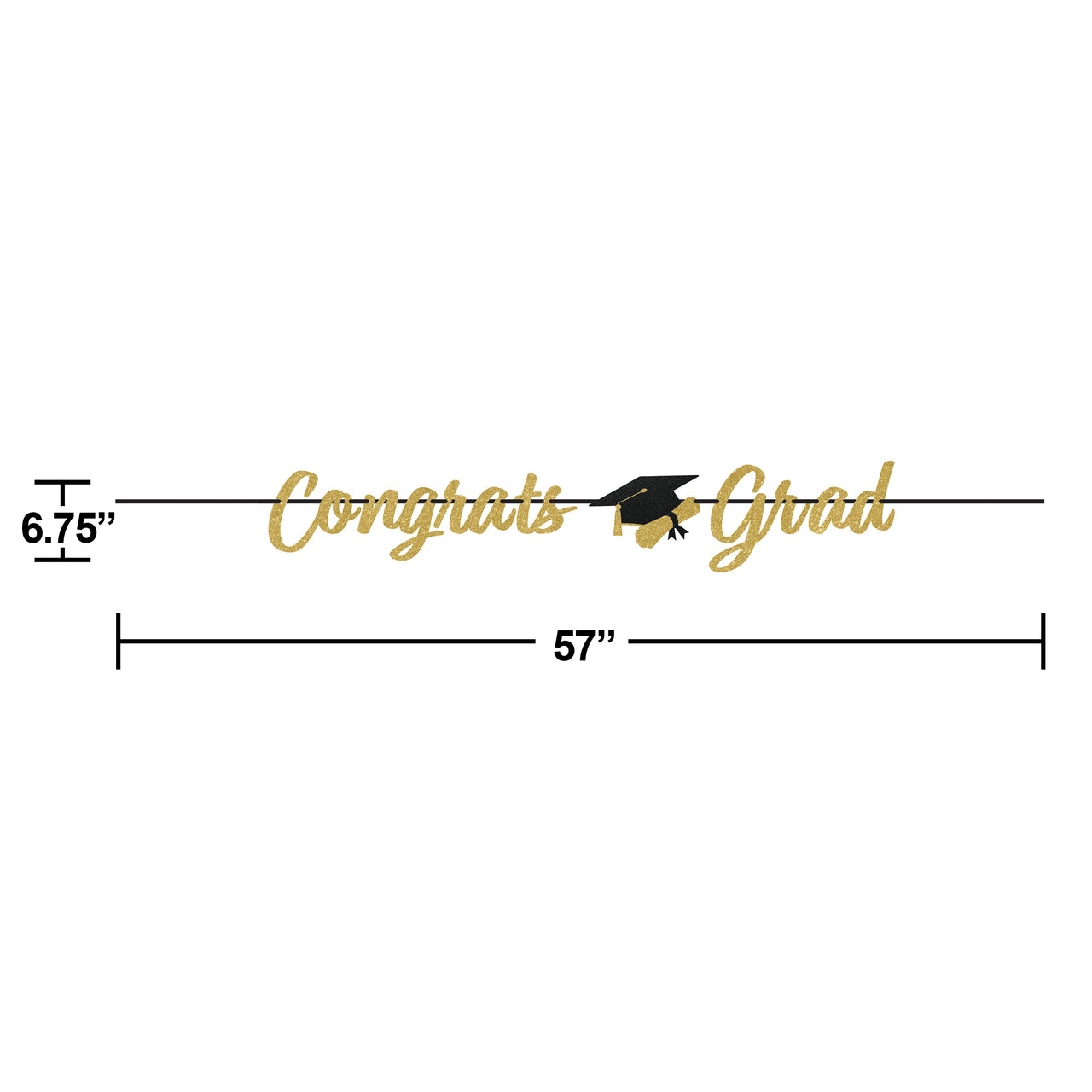 Graduation Congrats Grad Gold Glitter Ribbon Banner