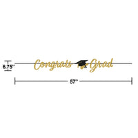 Graduation Congrats Grad Gold Glitter Ribbon Banner