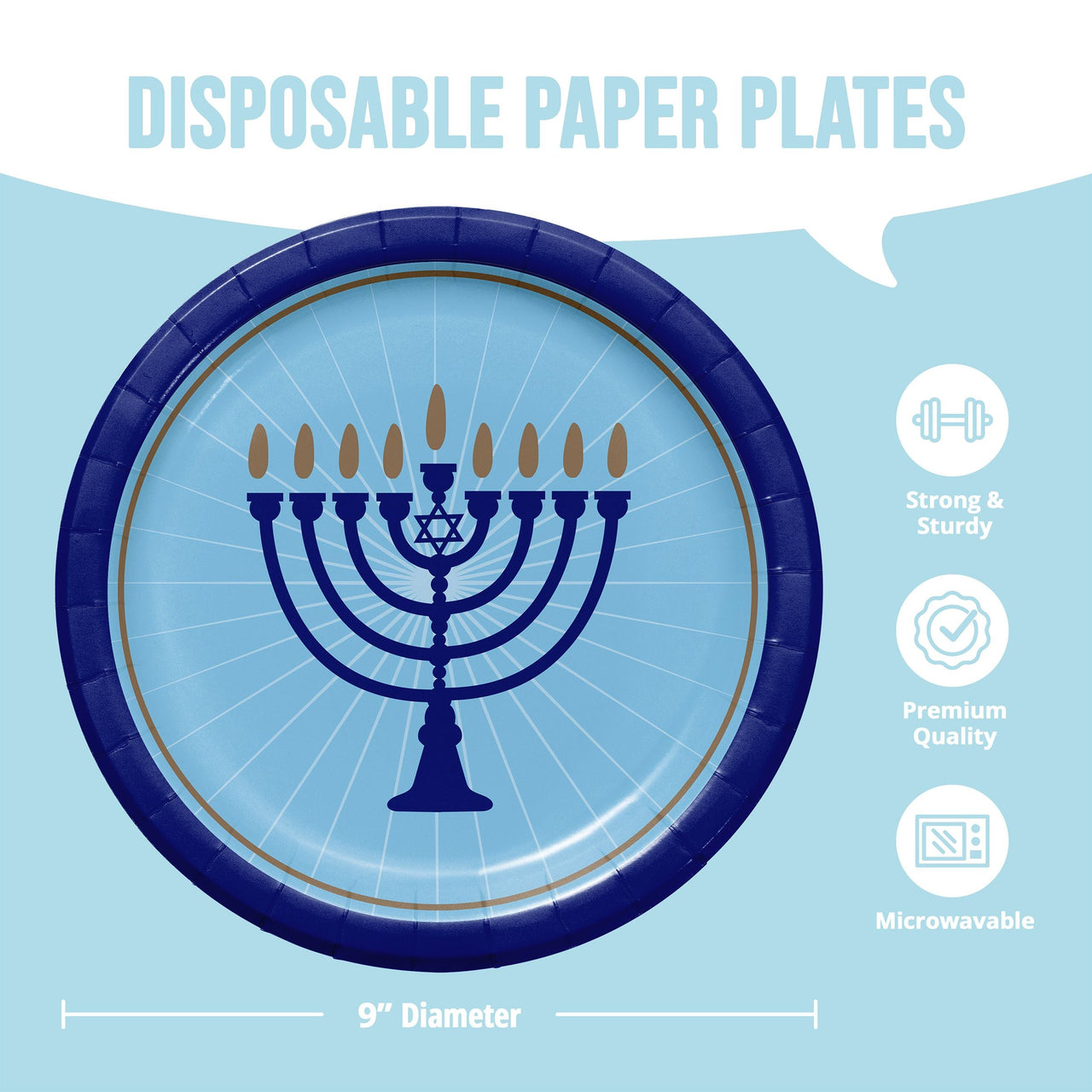 Hanukkah Lights Dinner Plates 9" (8/Pkg)