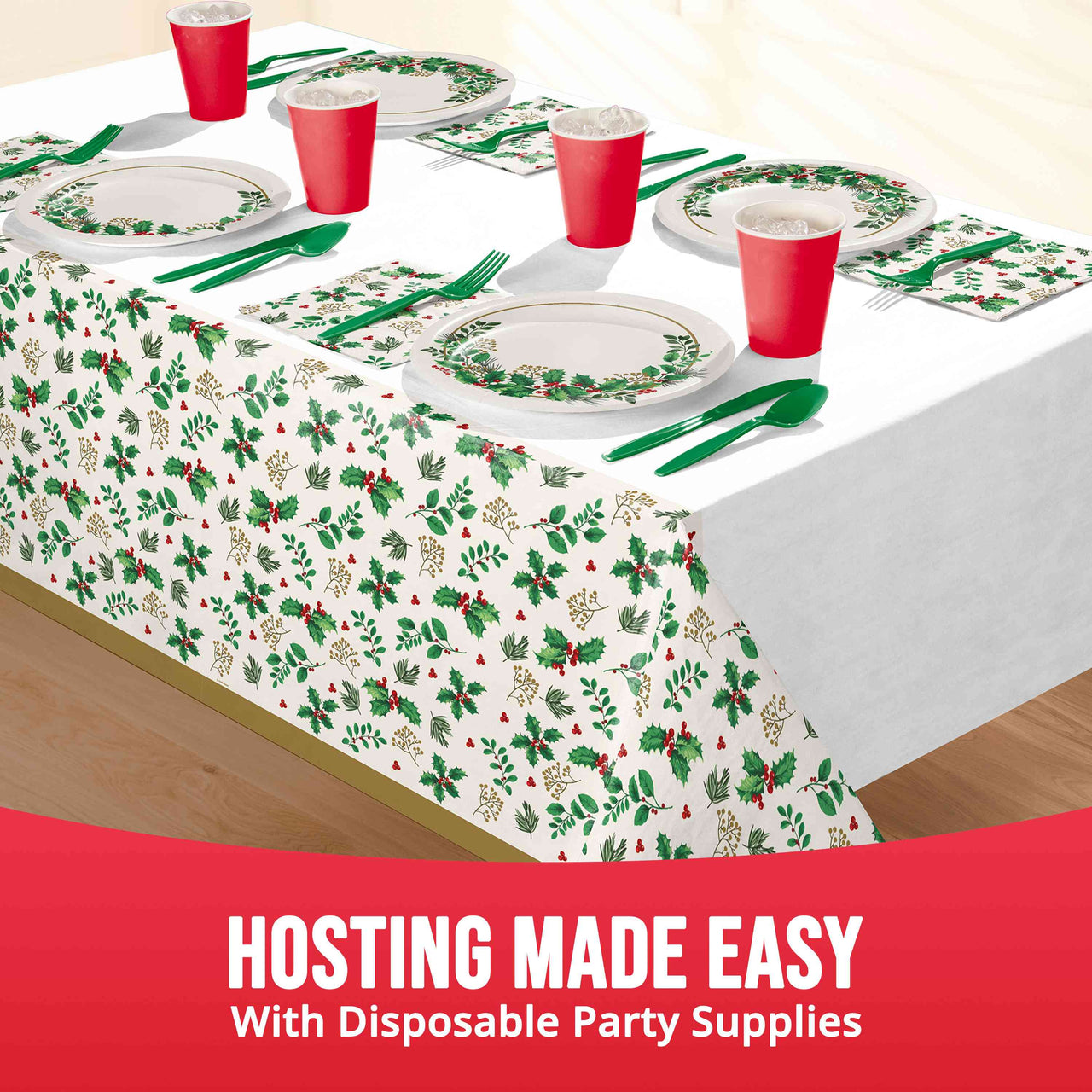 Holly Haven Plastic Tablecover 54" x 96"