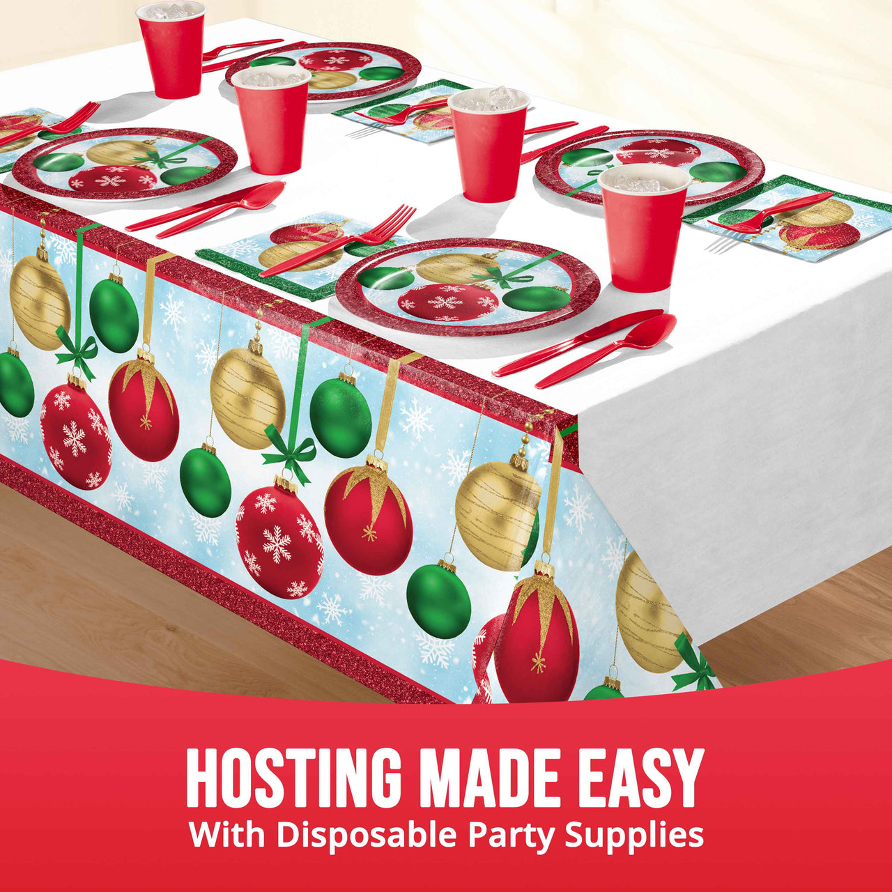 Holiday Glimmer Plastic Tablecover 54" x 96"
