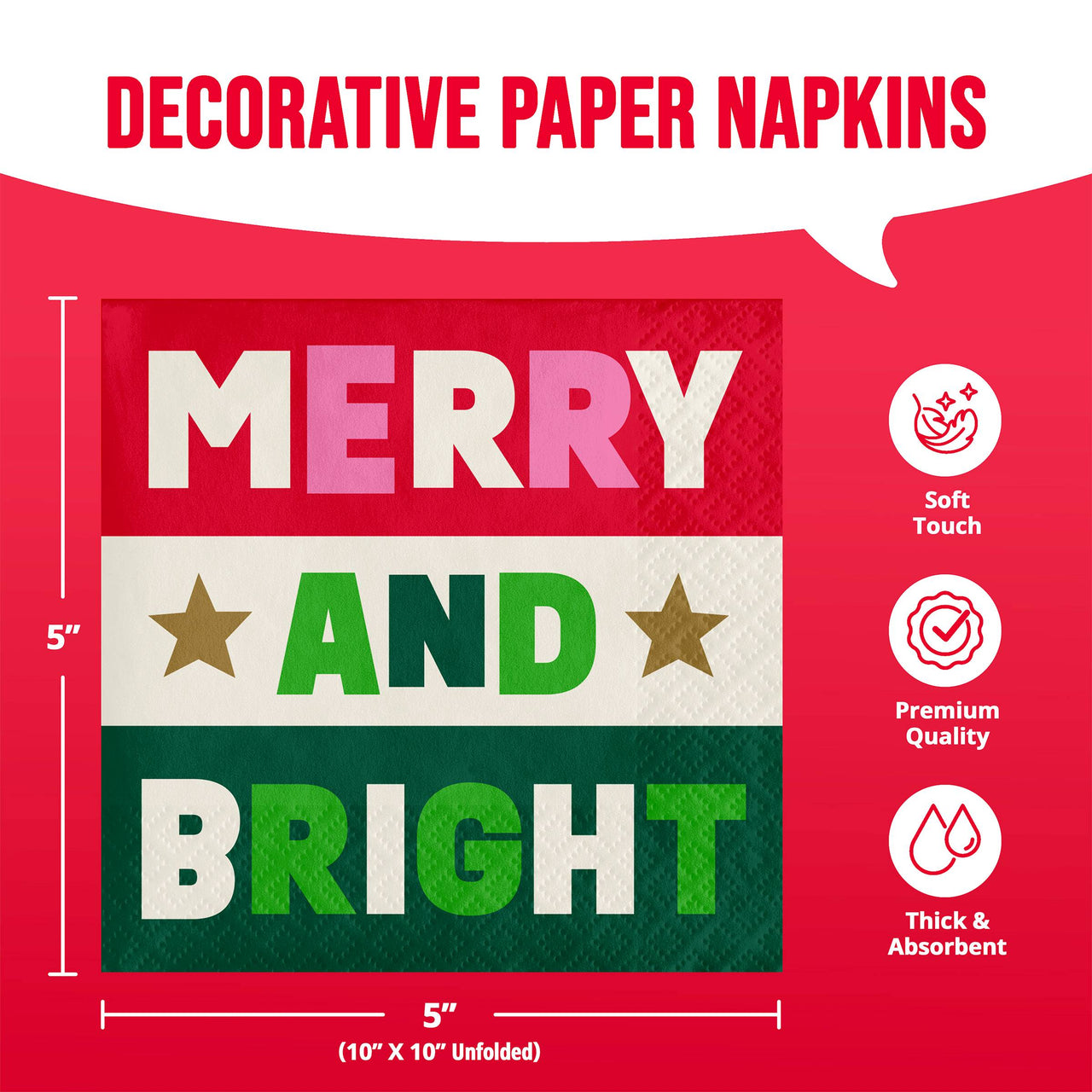Holiday Hues Merry And Bright Beverage Napkins (16/Pkg)