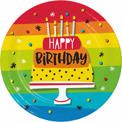 96/Case Bulk Rainbow Cake Round Dessert Plates