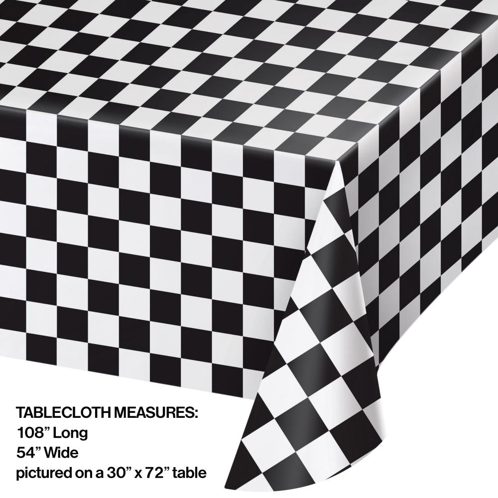 Black Check Tablecover Plastic 54" X 108" Party Decoration