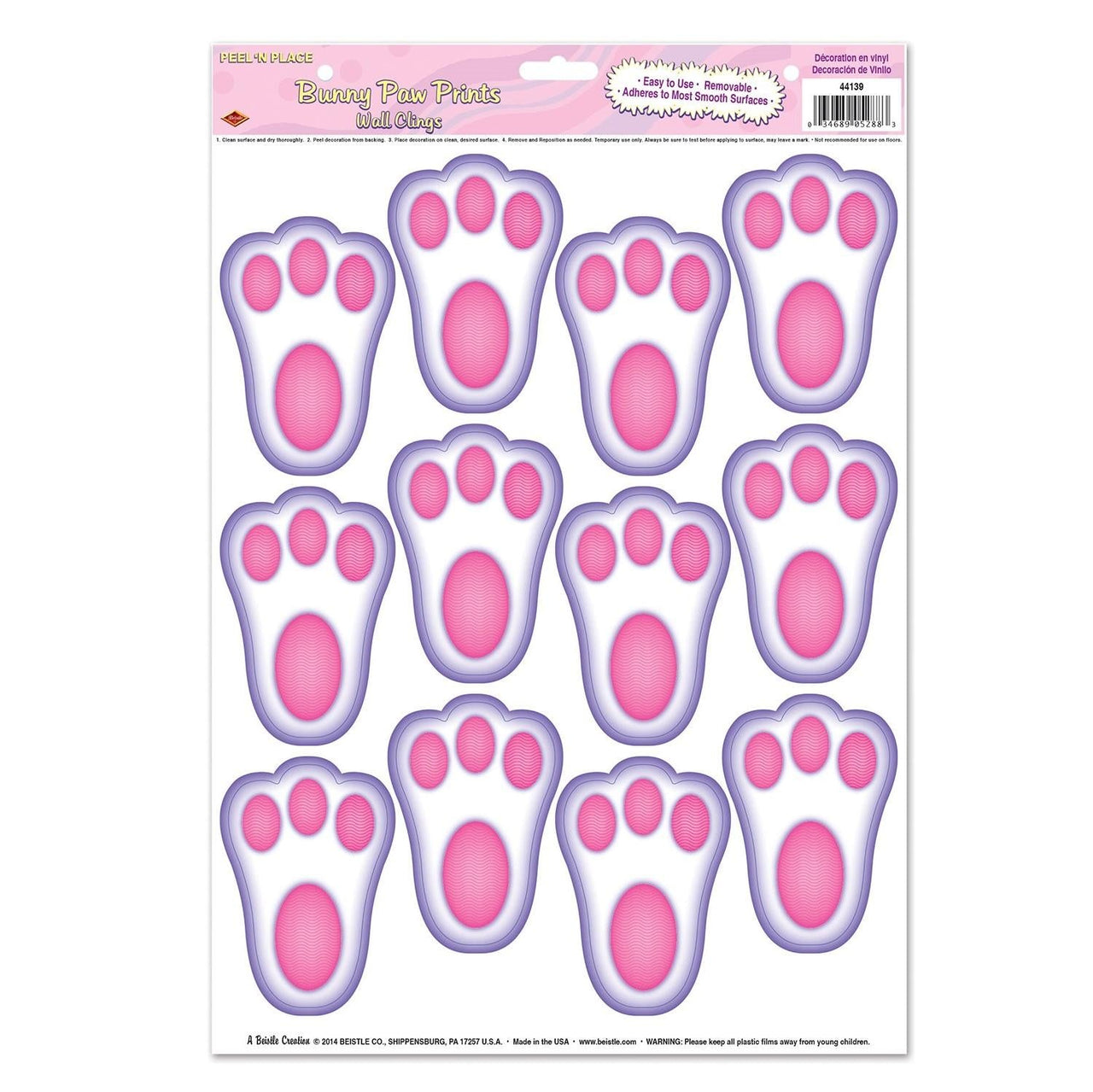 Easter Bunny Paw Prints Peel 'N Place Clings - Bulk/144 Clings