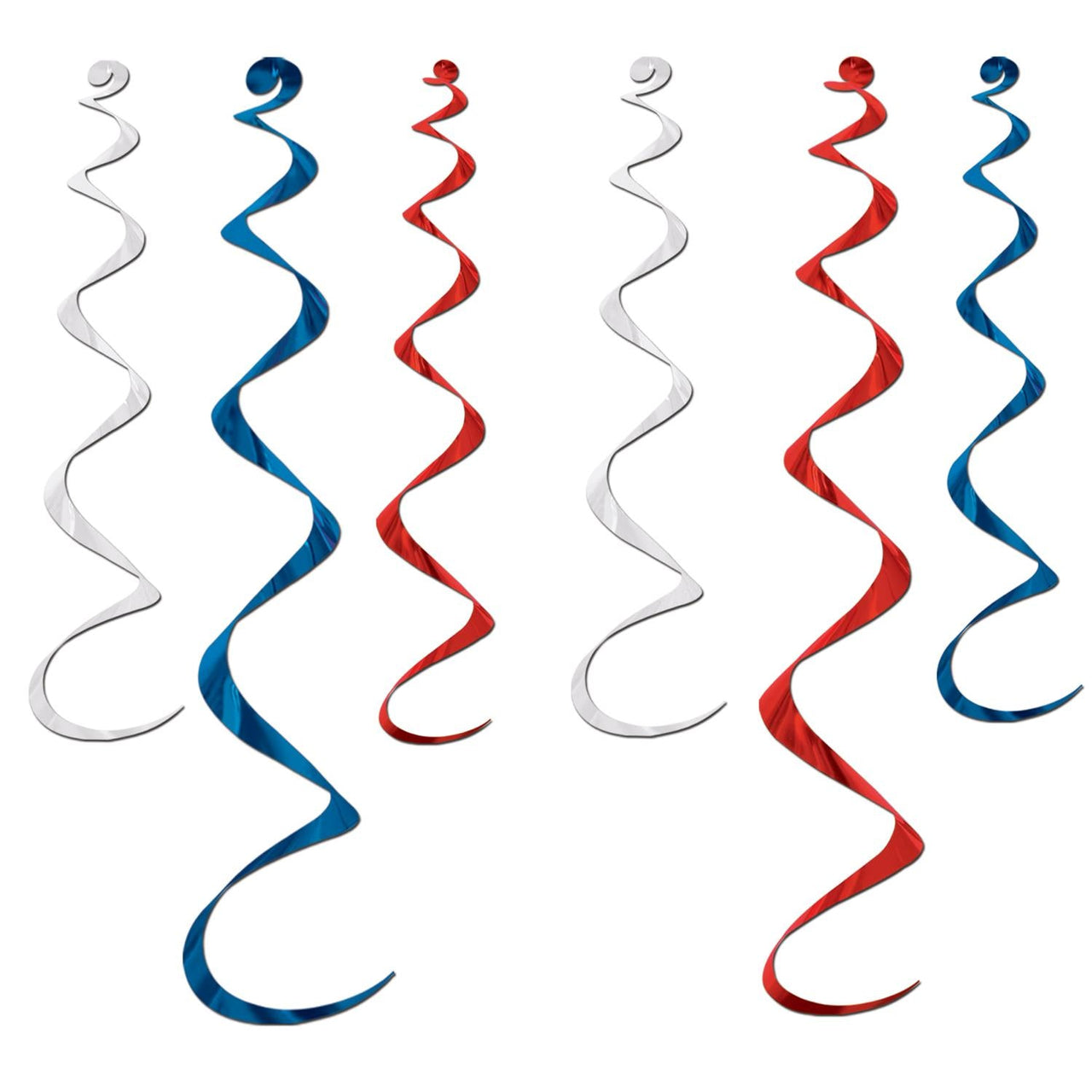 Twirly Whirlys Decorations Asst red - white - blue - Bulk/36 Whirls