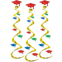 Grad Cap Graduation Party Whirls multi-color - Bulk/18 Whirls