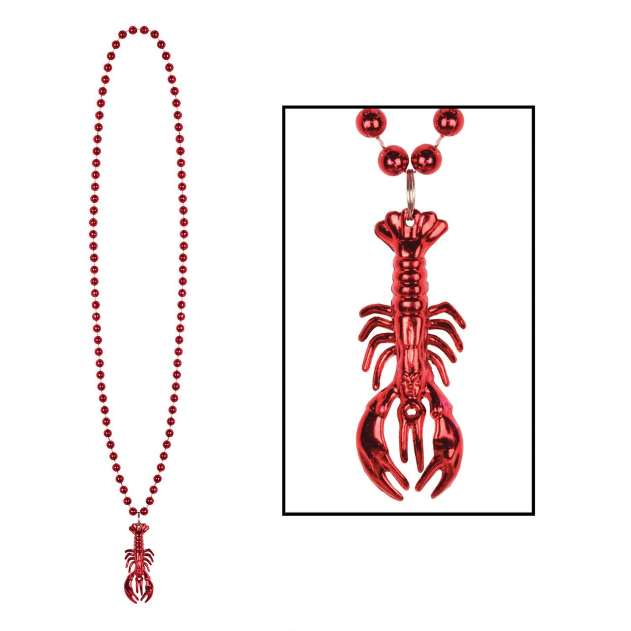 Mardi Gras Bead Necklaces with Crawfish Medallion - Bulk 36 Pack