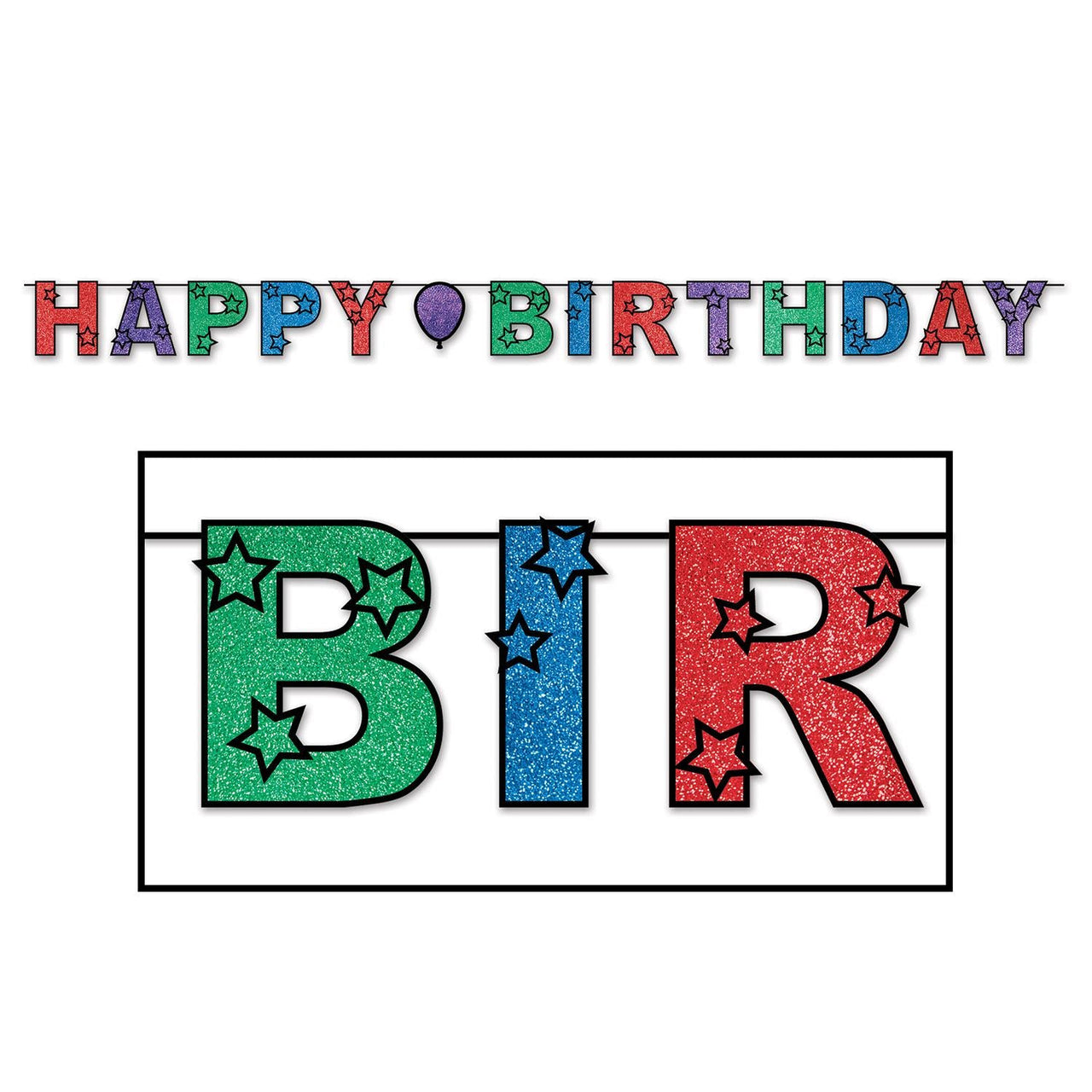 Glittered Happy Birthday Streamer - Bulk 12 Pack