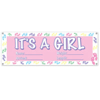It's A Girl Sign Banner - Bulk 12 Pack