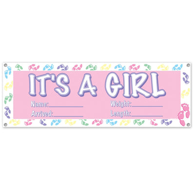 It's A Girl Sign Banner - Bulk 12 Pack