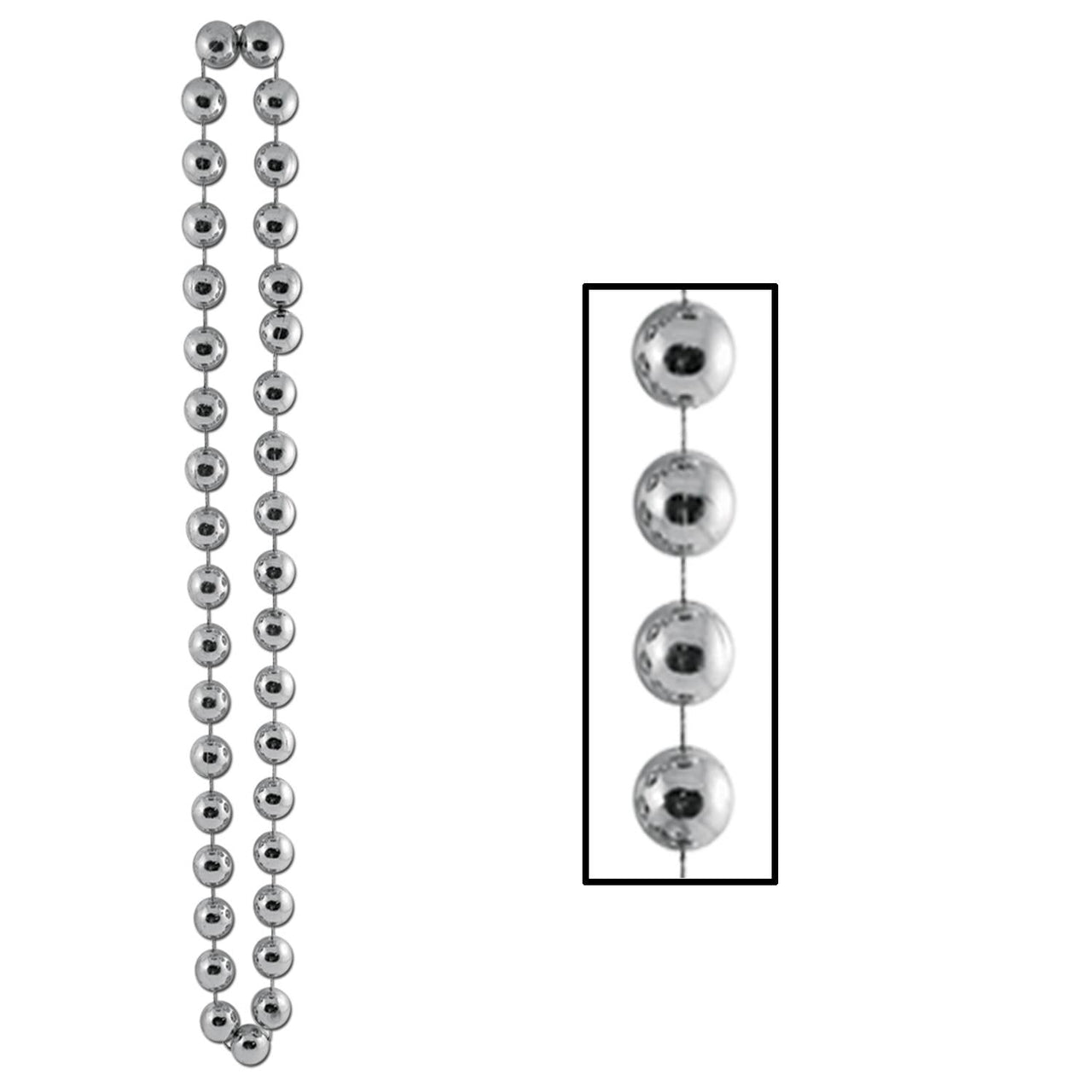 Jumbo Party Bead Necklaces - silver - Bulk 12 Pack