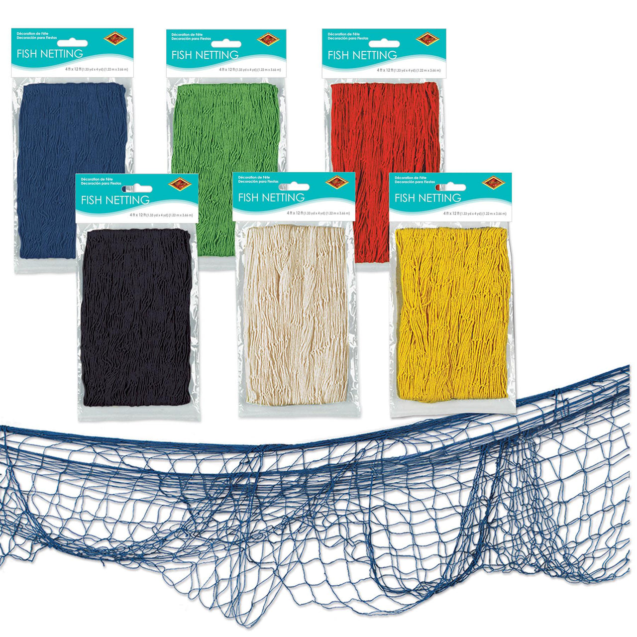 12 Pack Bulk Luau Party Fish Netting, Asst colors