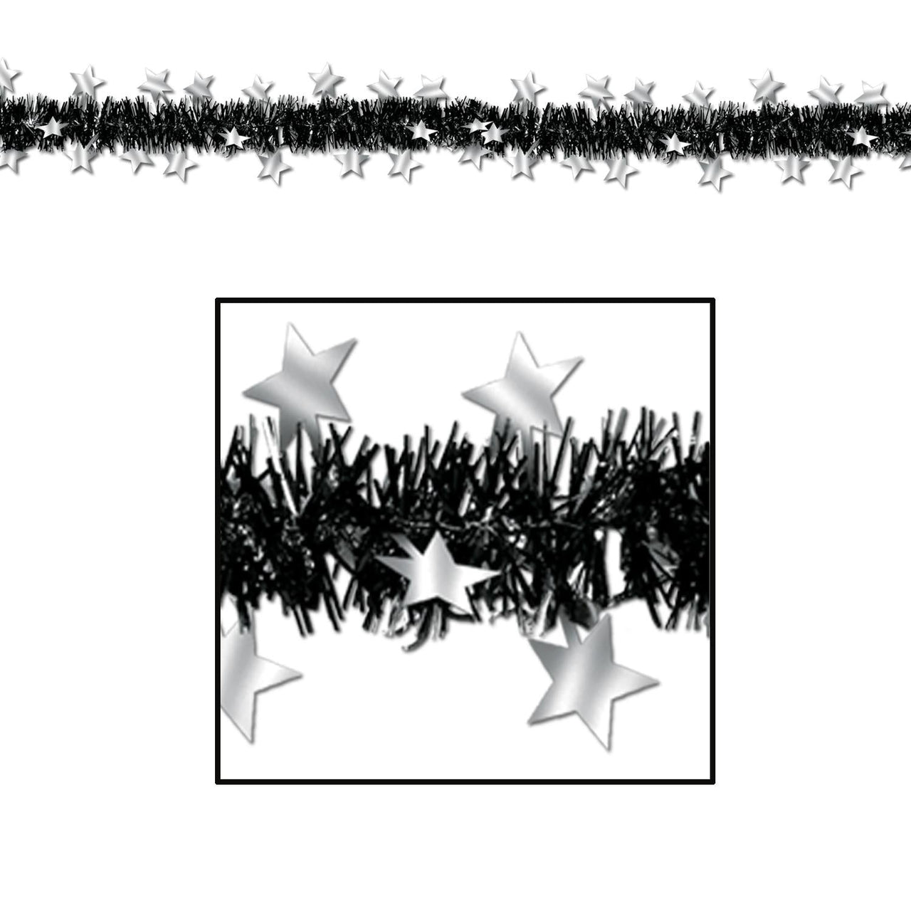 Metallic Star Party Garland - black/silver - Bulk 12 Pack