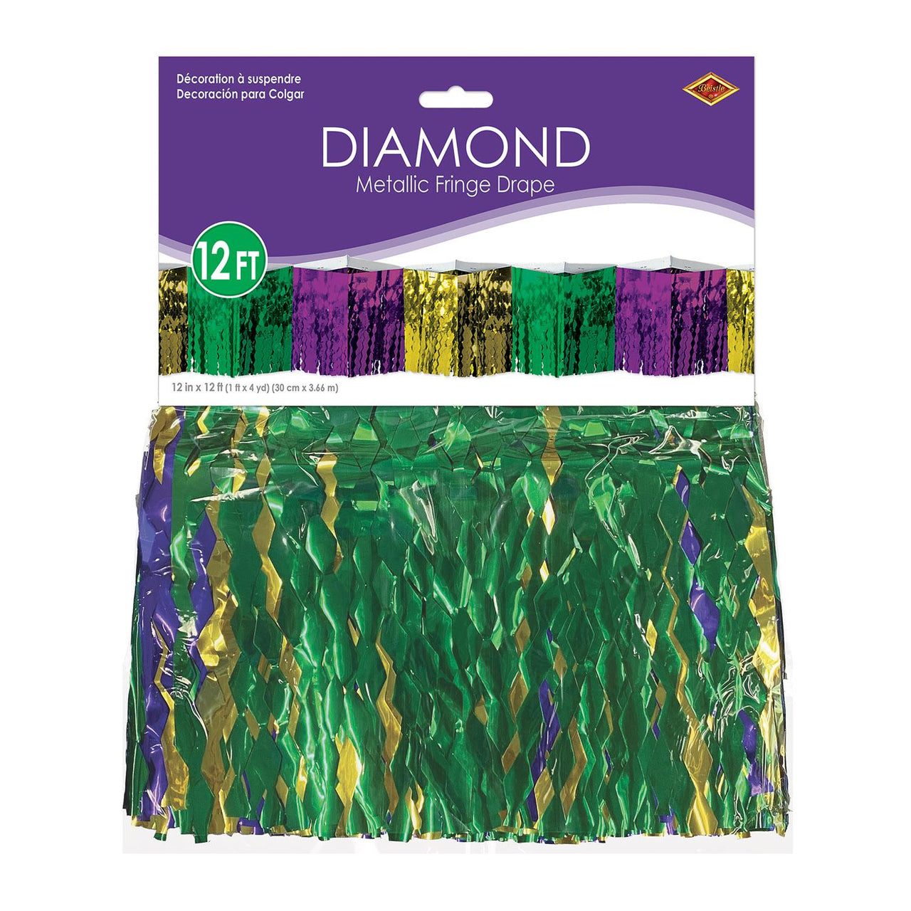 Bulk 2-Ply Diamond Metallic Fringe Drape gold, green, purple (Case of 6) by Beistle