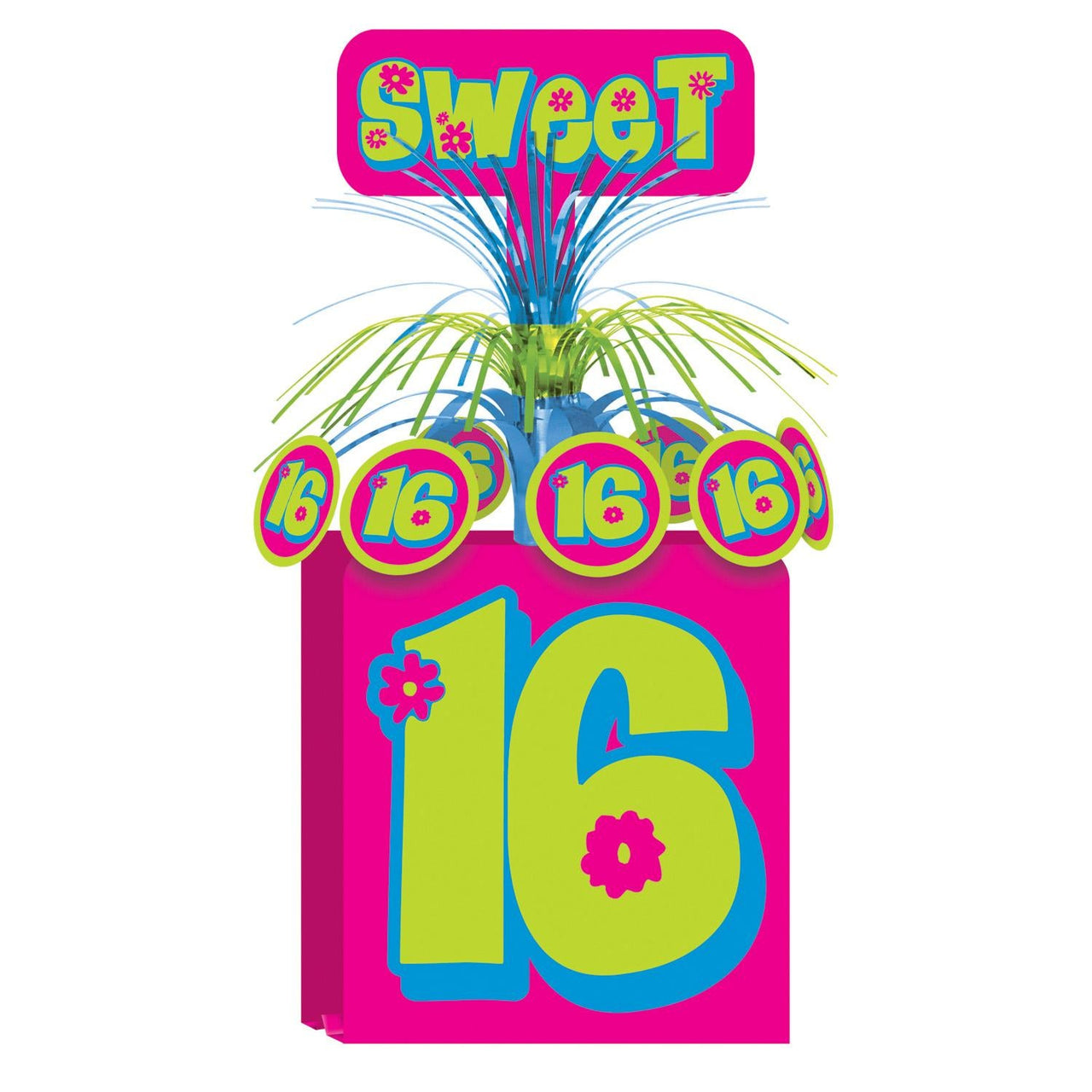 Sweet 16 Birthday Party Centerpiece- Pink and Green - Bulk 12 Pack
