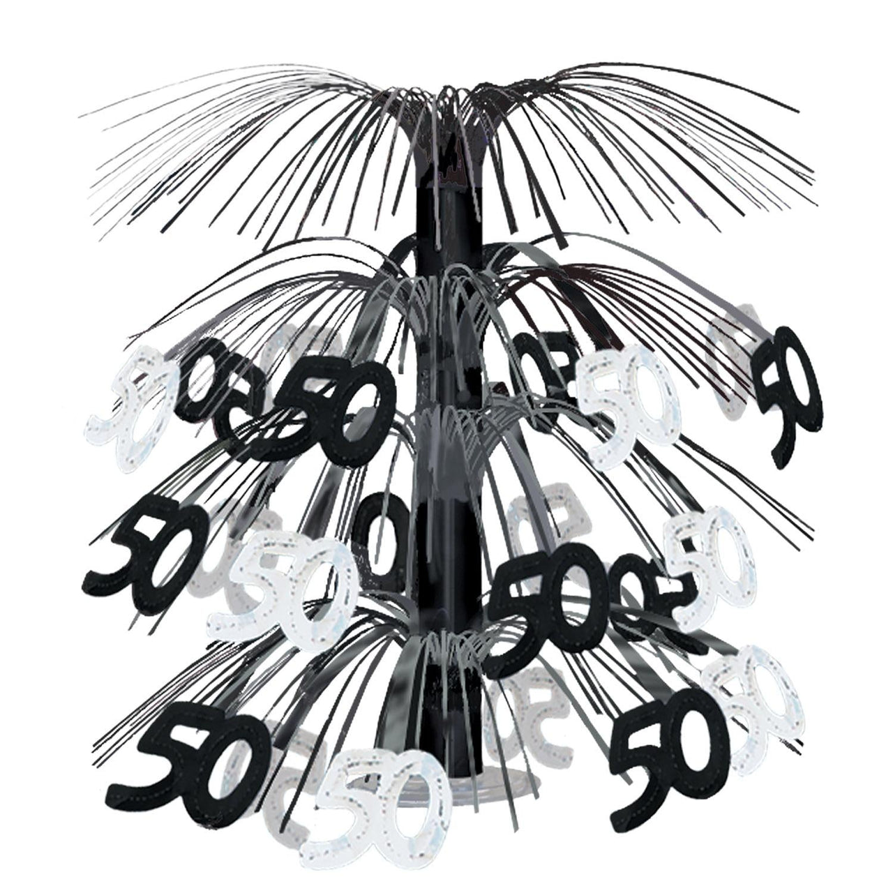 50th Birthday Party Cascade Centerpiece - black/silver - Bulk 6 Pack