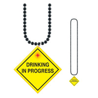 Bead Necklace with Drinking In Progress Medallion - Bulk 12 Pack