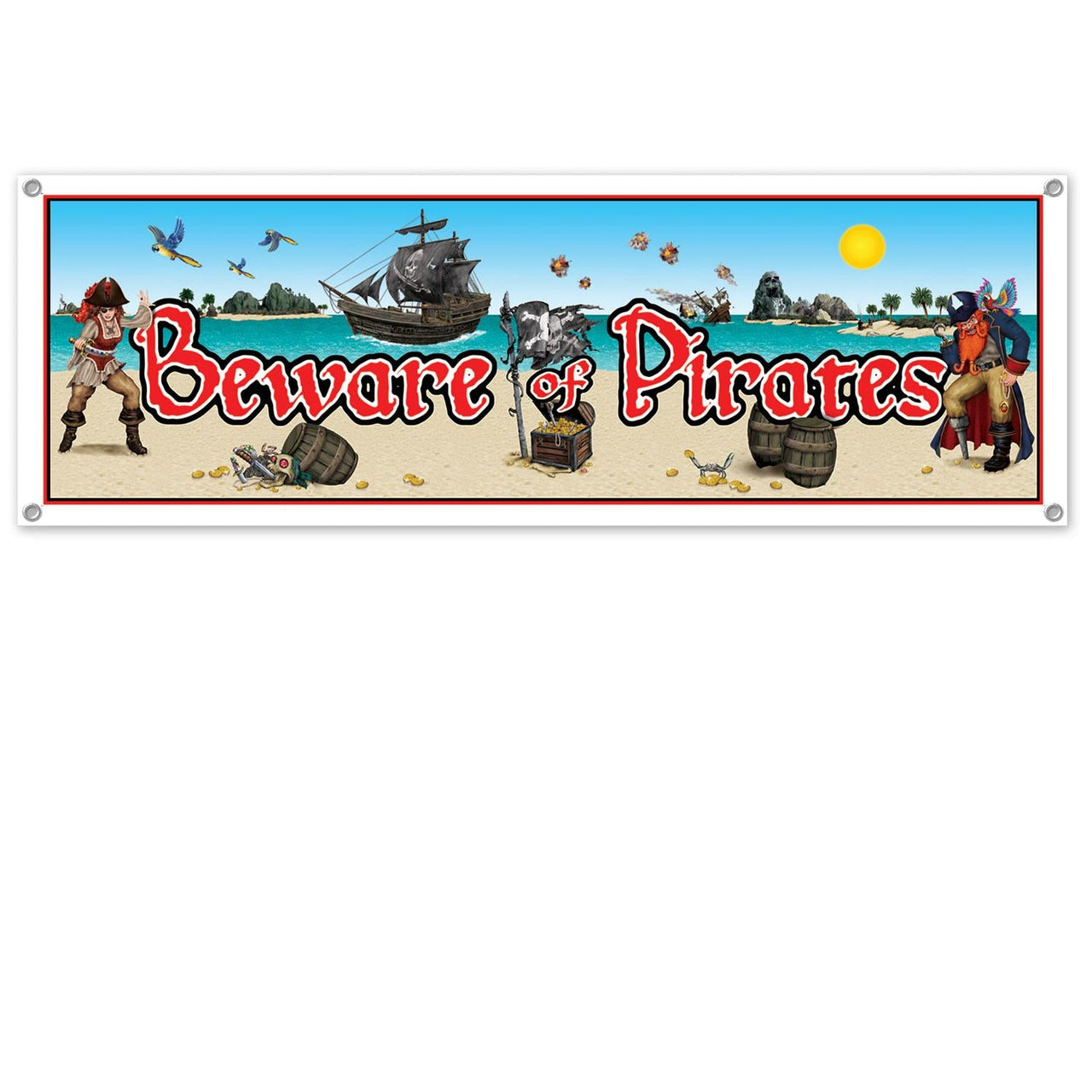 Beware Of Pirates Party Sign Banner with Design - Bulk 12 Pack