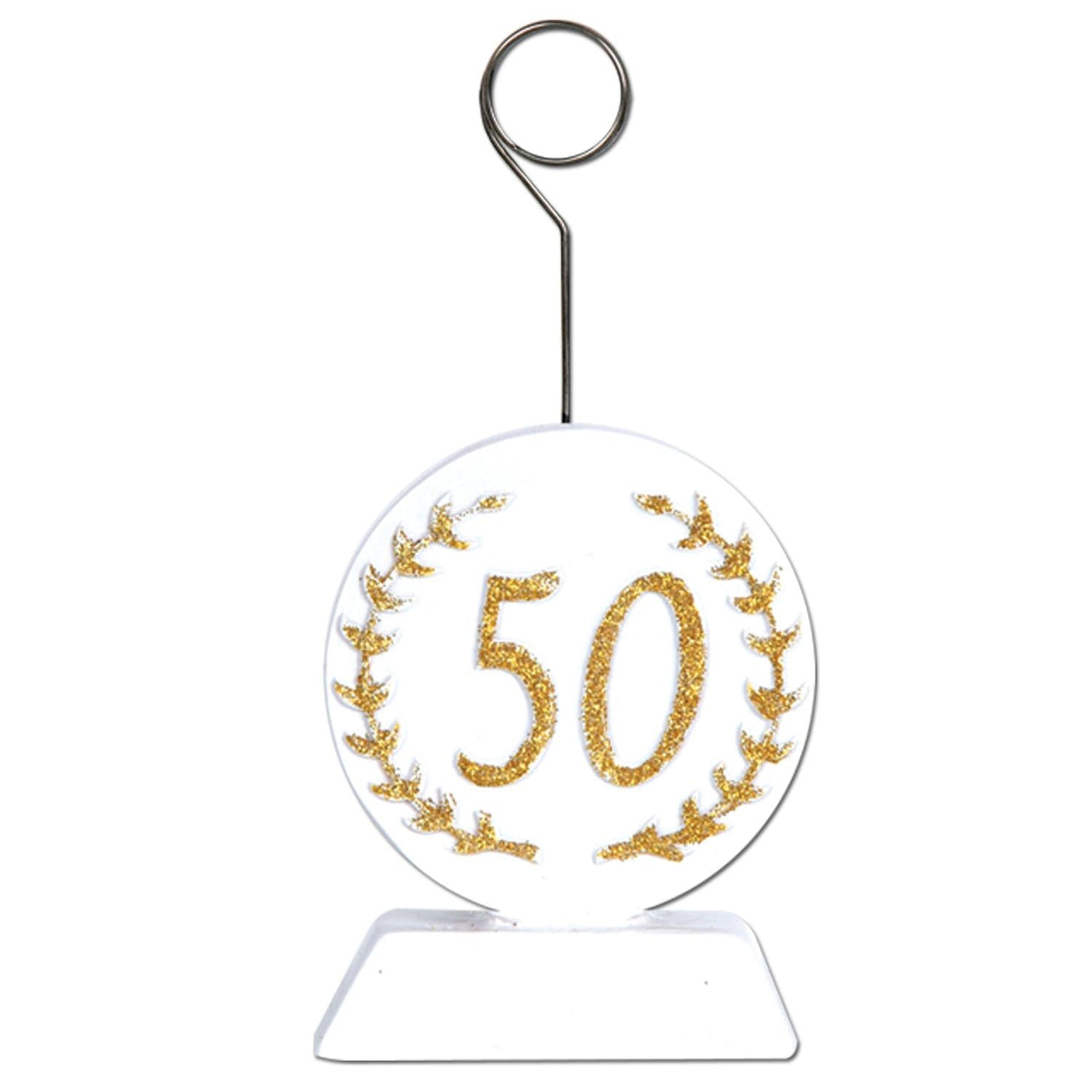 Glittered 50th Anniversary Photo/Balloon Holder - gold/white - Bulk 6 Pack