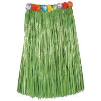 Adult Artificial Grass Hula Skirt - green - with floral waistband - Bulk 12 Pack