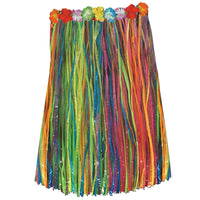 Adult Artificial Grass Hula Skirt - multi-color - with floral waistband - Bulk 12 Pack
