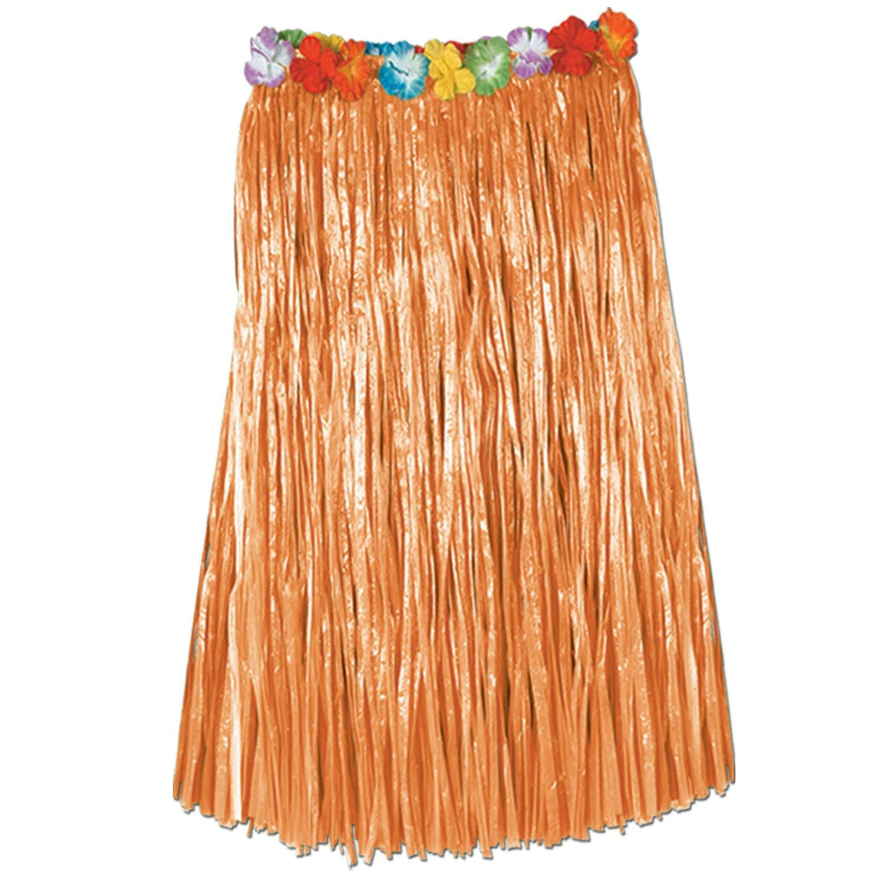 Adult Artificial Grass Hula Skirt - natural - with floral waistband - Bulk 12 Pack