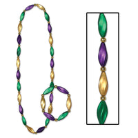Mardi Gras Satin Swirl Bead Necklaces/Bracelet Set - Bulk 12 Pack