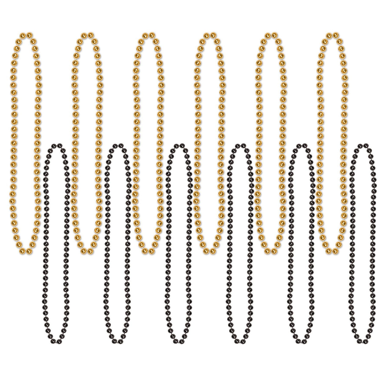 Party Bead Necklaces - Small Round black/gold - Bulk 144 Pack
