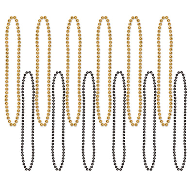 Party Bead Necklaces - Small Round black/gold - Bulk 144 Pack