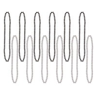 Party Bead Necklaces - Small Round black/silver - Bulk 144 Pack