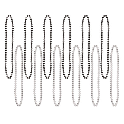 Party Bead Necklaces - Small Round black/silver - Bulk 144 Pack