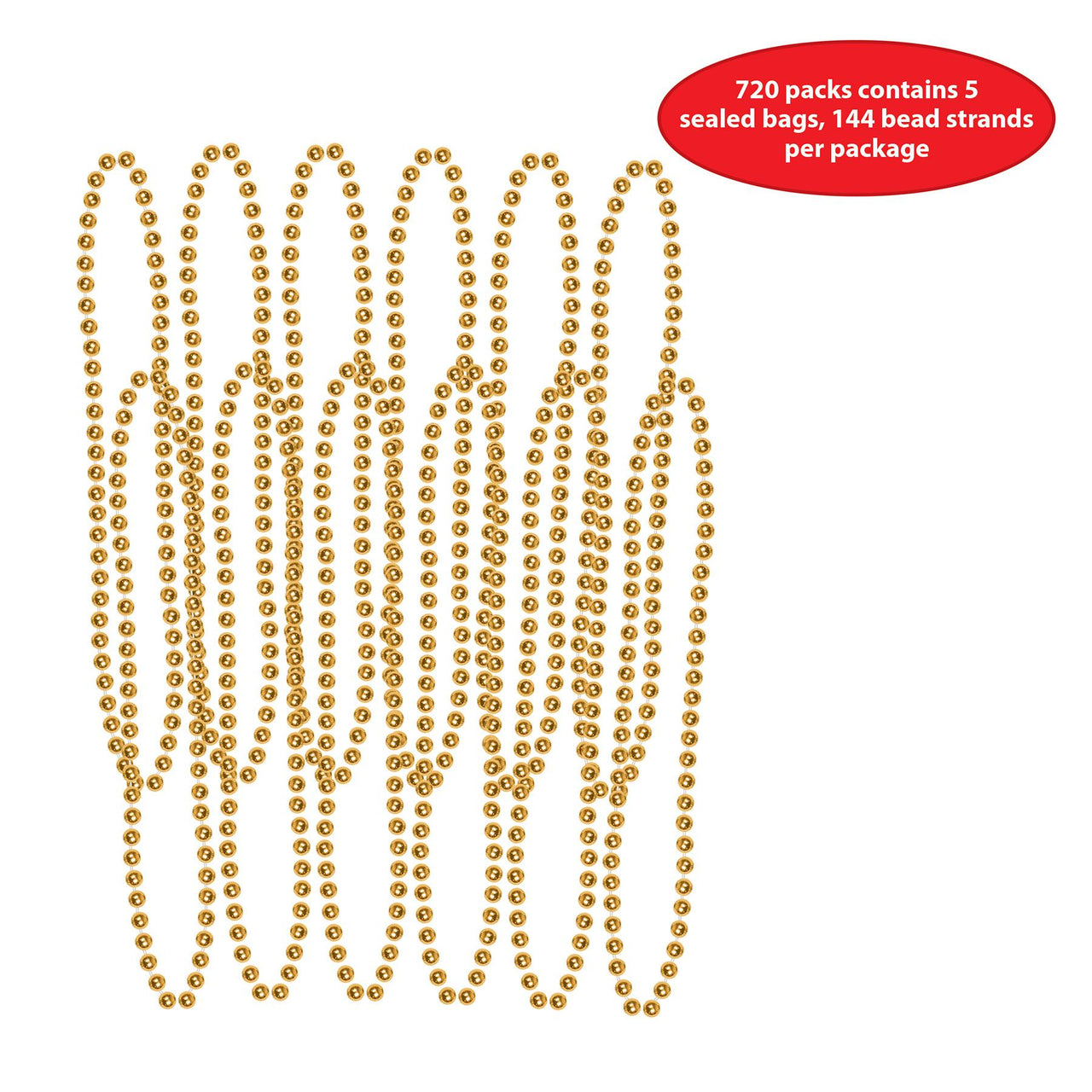 Bulk Party Bead Necklaces Small Round gold (Case of 720) by Beistle