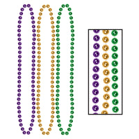Bulk Party Bead Necklaces Small Round assorted gold, green, purple (Case of 720) by Beistle