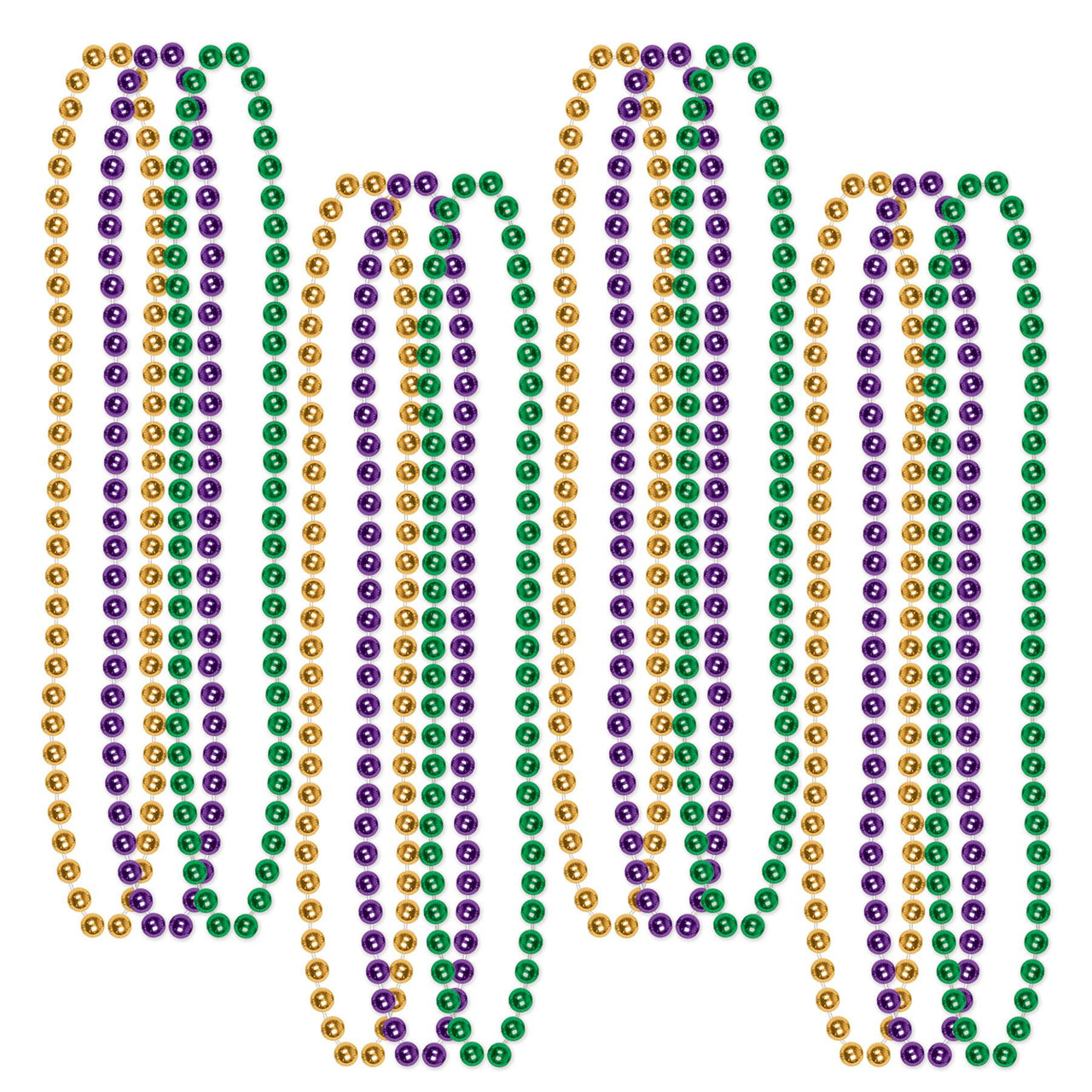 Mardi Gras Small Round Bead Necklaces - Bulk 144 Pack