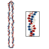 Braided Party Bead Necklaces - red - white - blue - Bulk 12 Pack