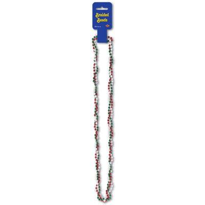 Fiesta Braided Bead Necklaces - red - white - green - Bulk 12 Pack
