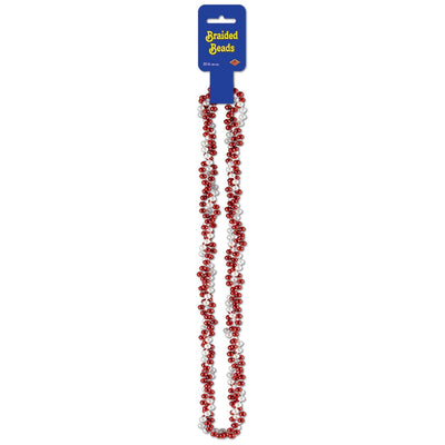 Braided Bead Necklaces - red/white - Bulk 12 Pack