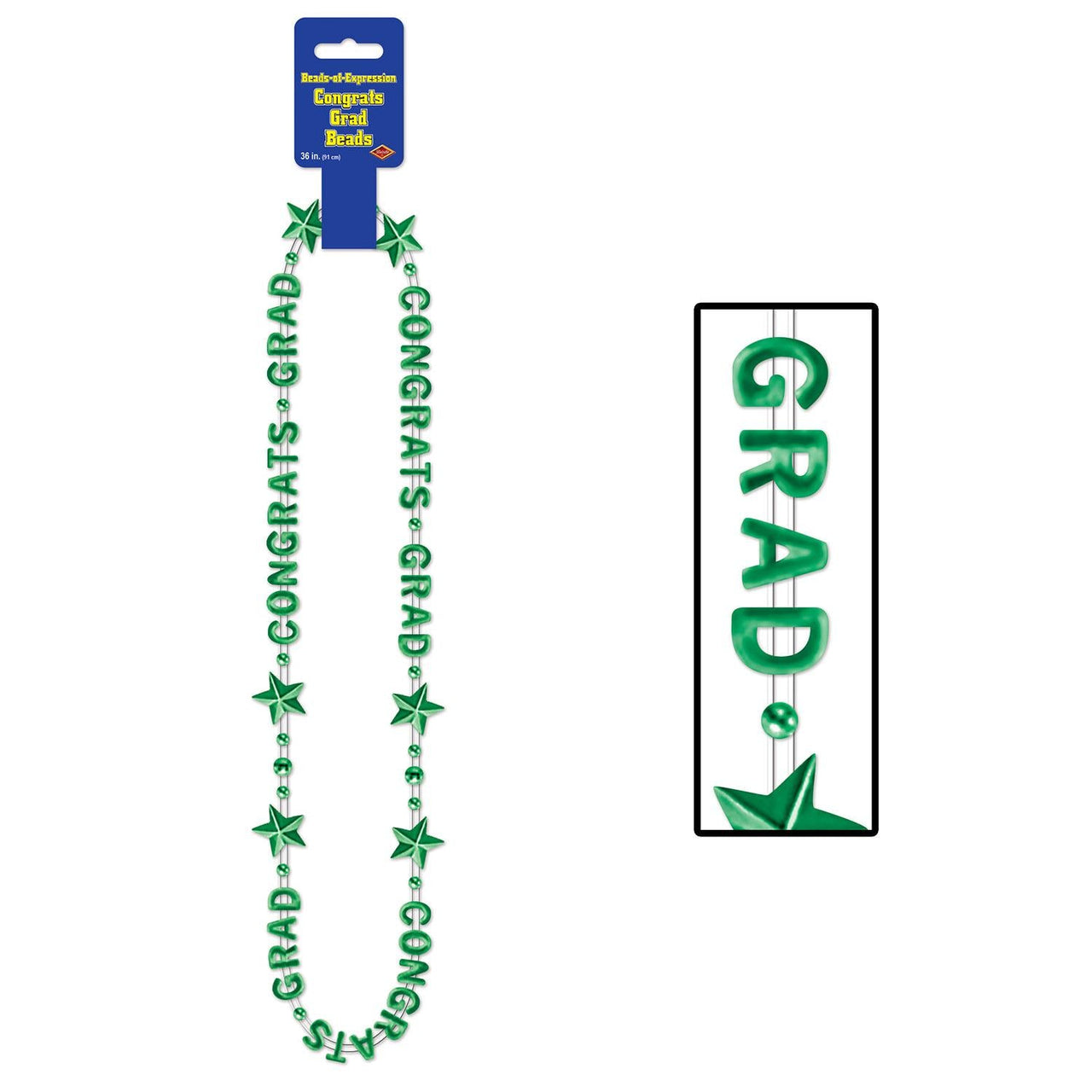 Congrats Grad Graduation Party Bead Necklaces - green - Bulk 12 Pack